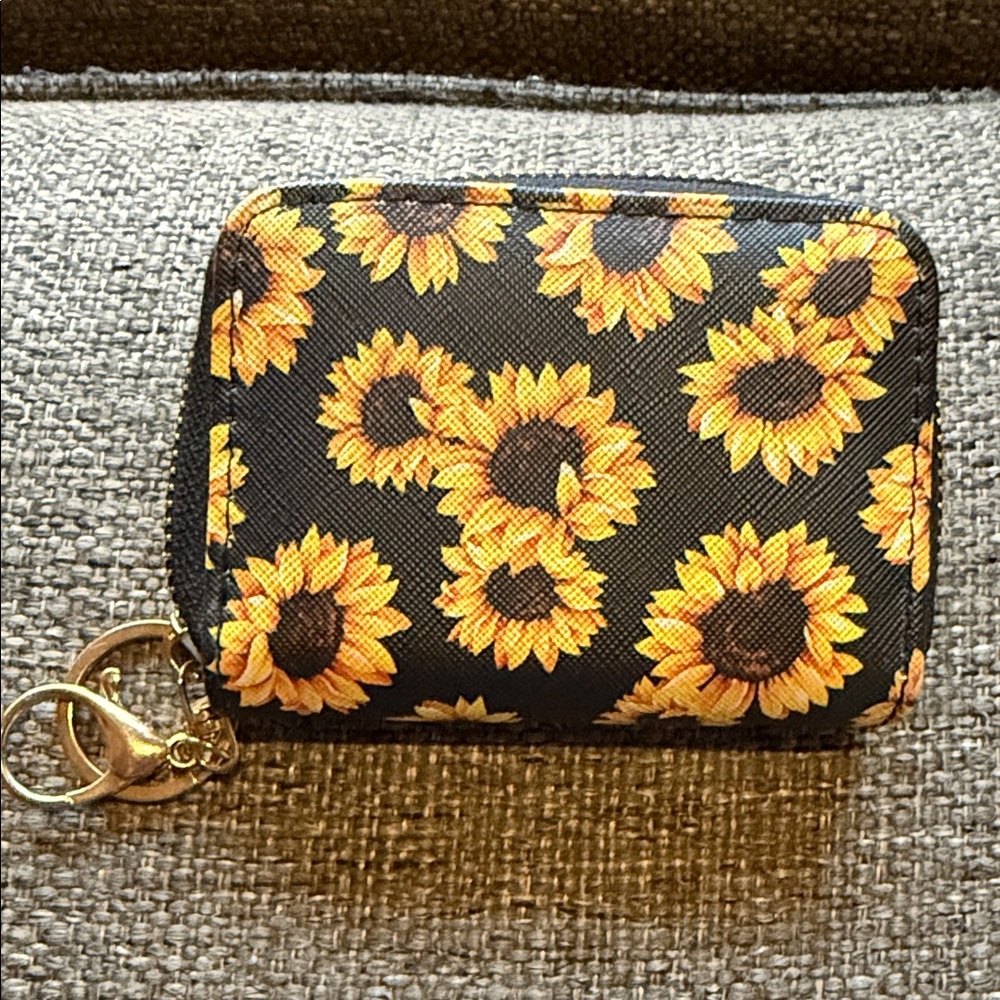 Sunflower Print Keychain Wallet